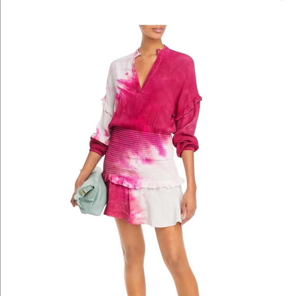 Aqua Womens Tie-Dye Smocked Mini Dress Pink XS